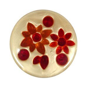 Vintage House Of Mosaics Plastic Trivet Red Orange Floral MCM Design Handcrafted